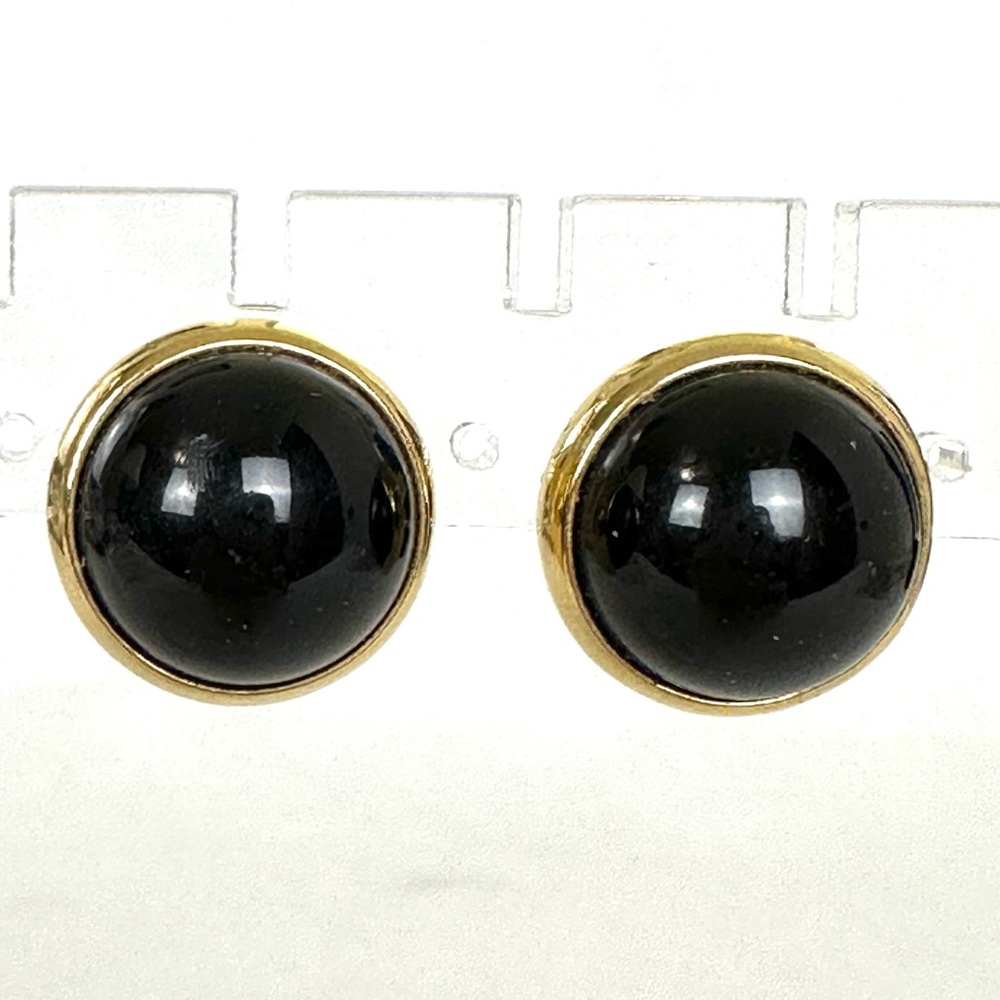 MONET Signed Vintage Classic Gold Tone Timeless Black Button Pierced Earrings